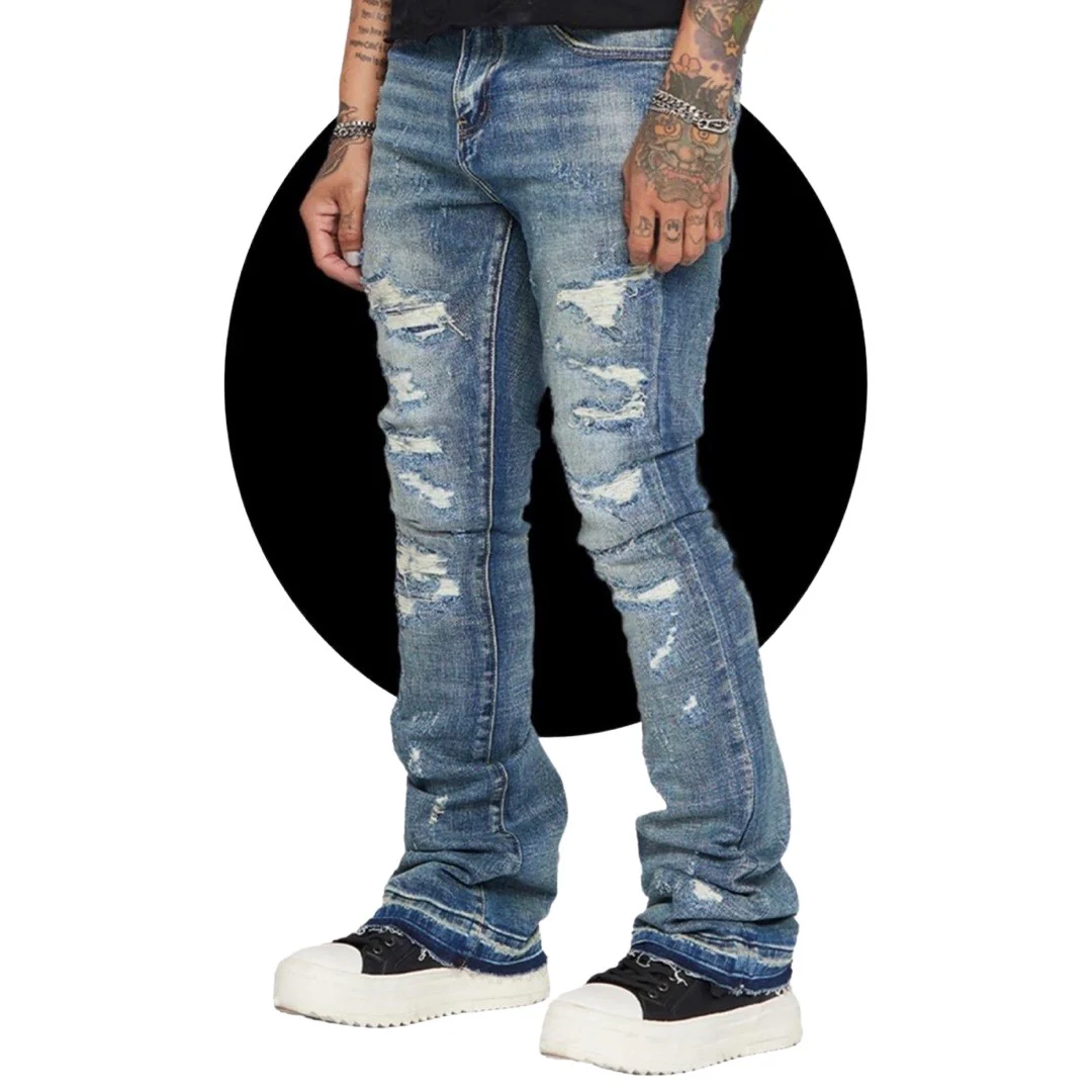 ESNTL Lab “World” Stacked Light Wash Jeans - Image 2
