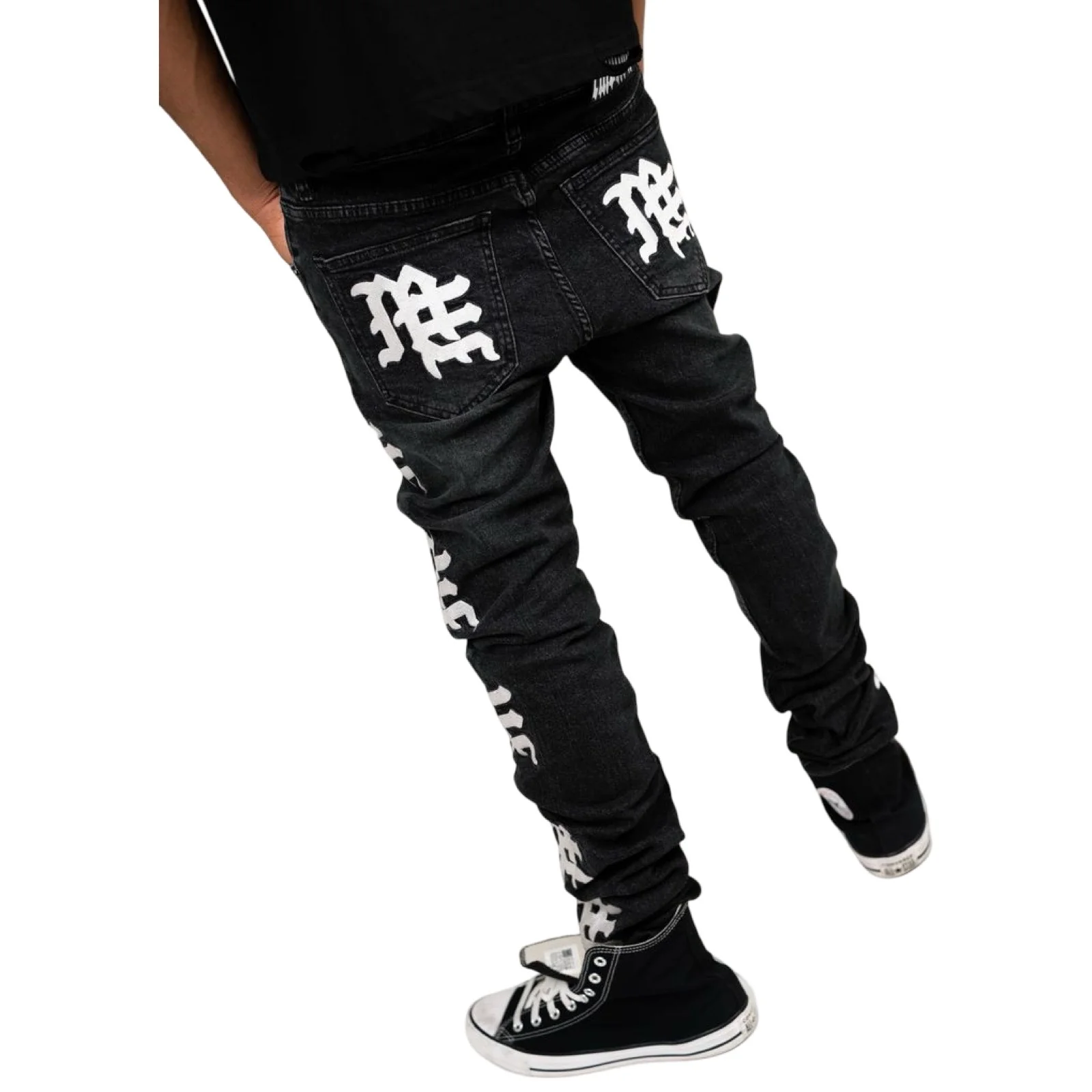 Mixed Emotion “Monogram” Black Wash Jeans - Image 3