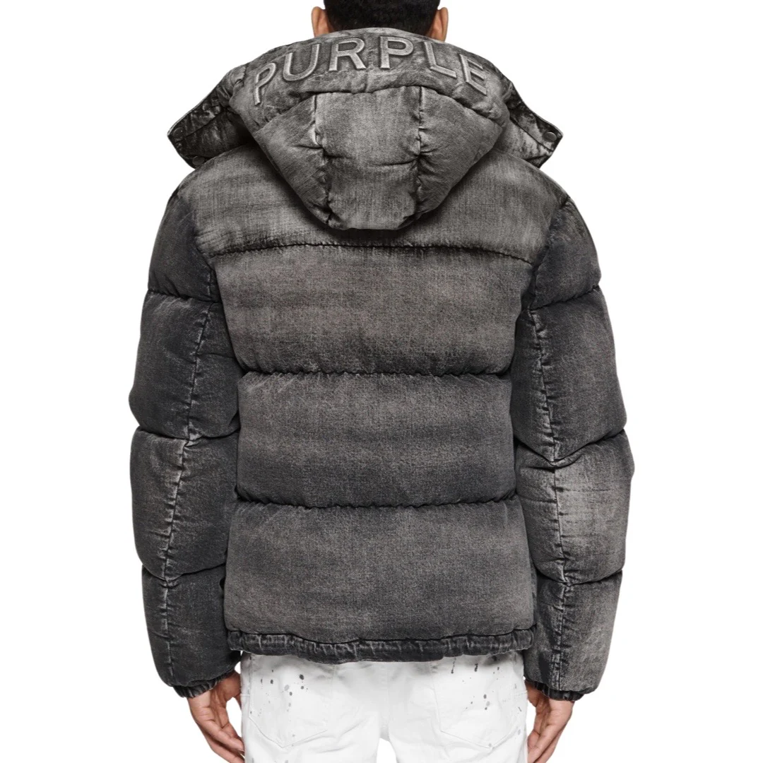Purple Brand Black Denim Puffer Jacket - Image 2