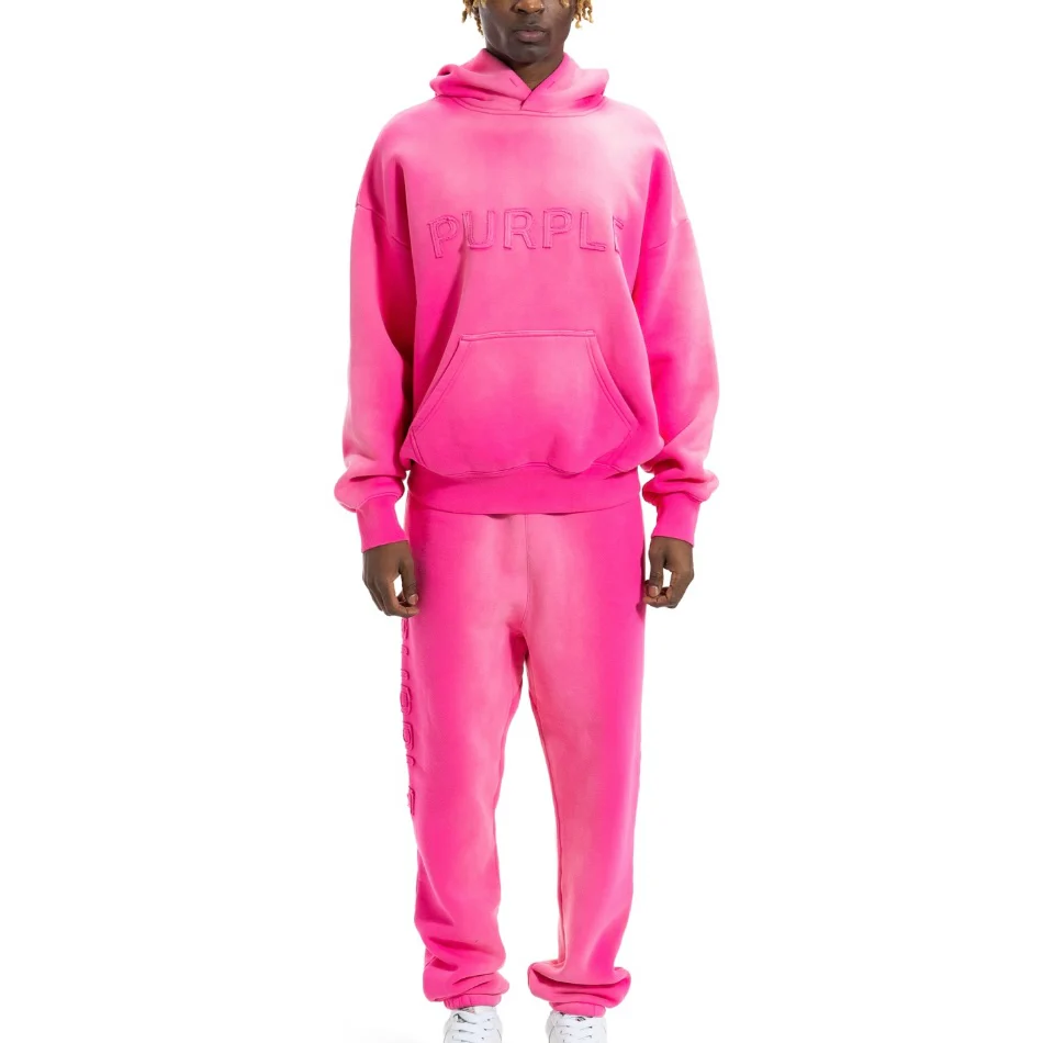 Purple Brand Embossed Logo Pink Jogging Set - Image 2