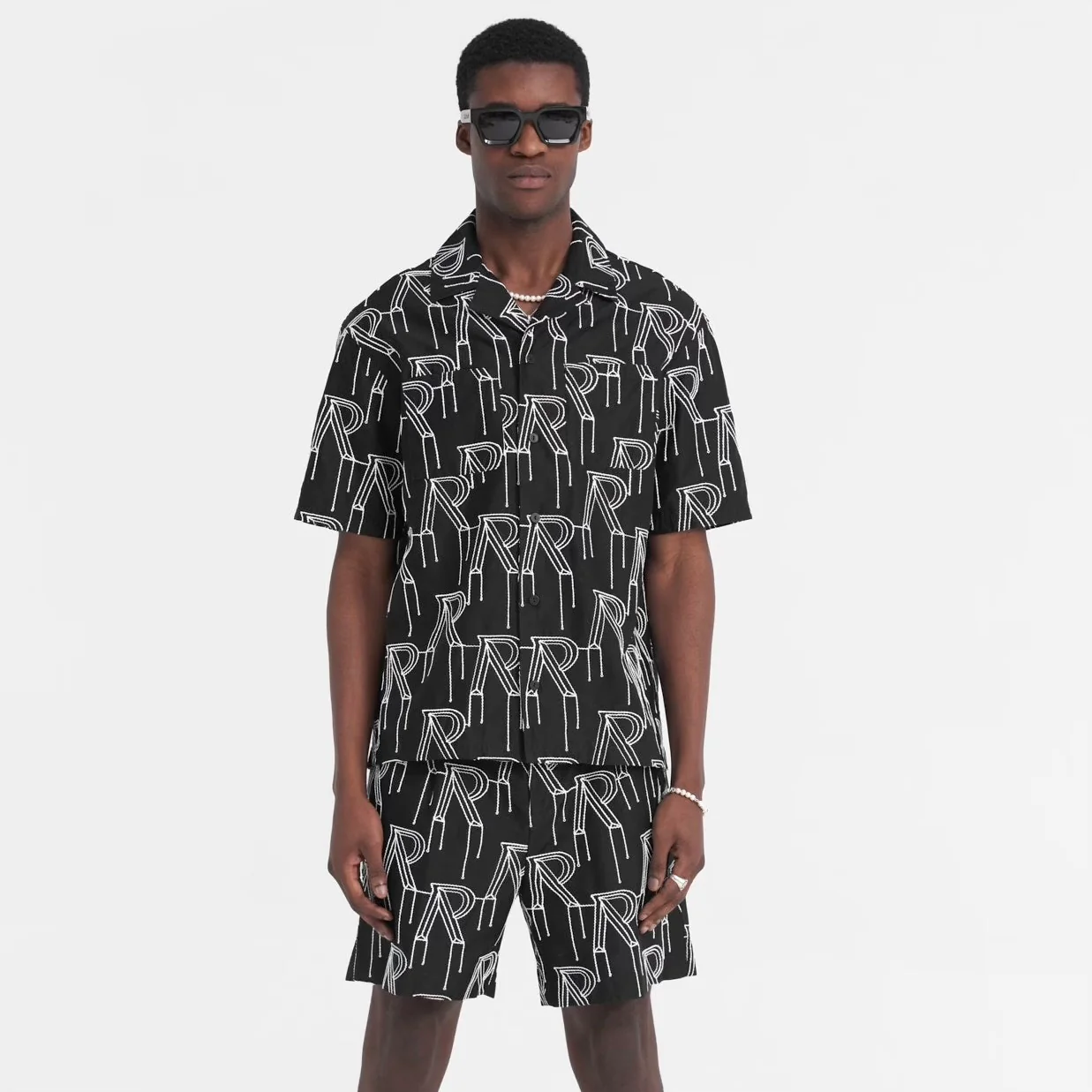 Represent Black Embroidered Initial Short Set - Image 2