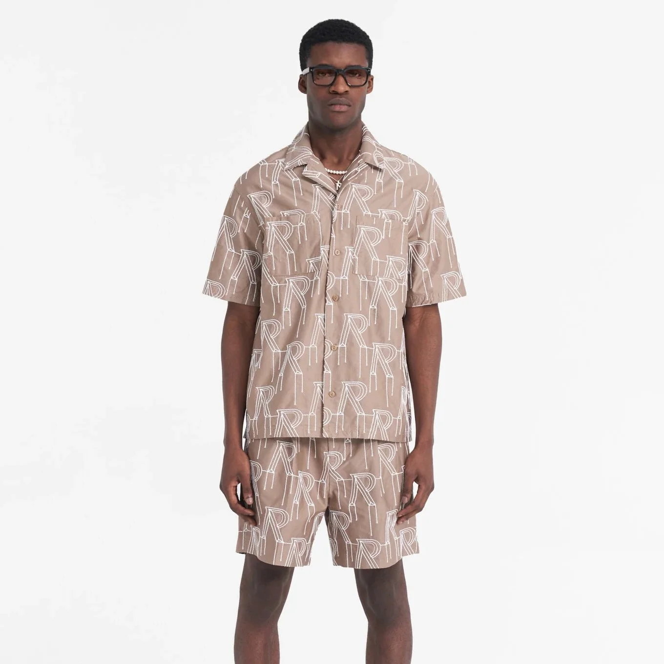 Represent Taupe Embroidered Initial Short Set - Image 2