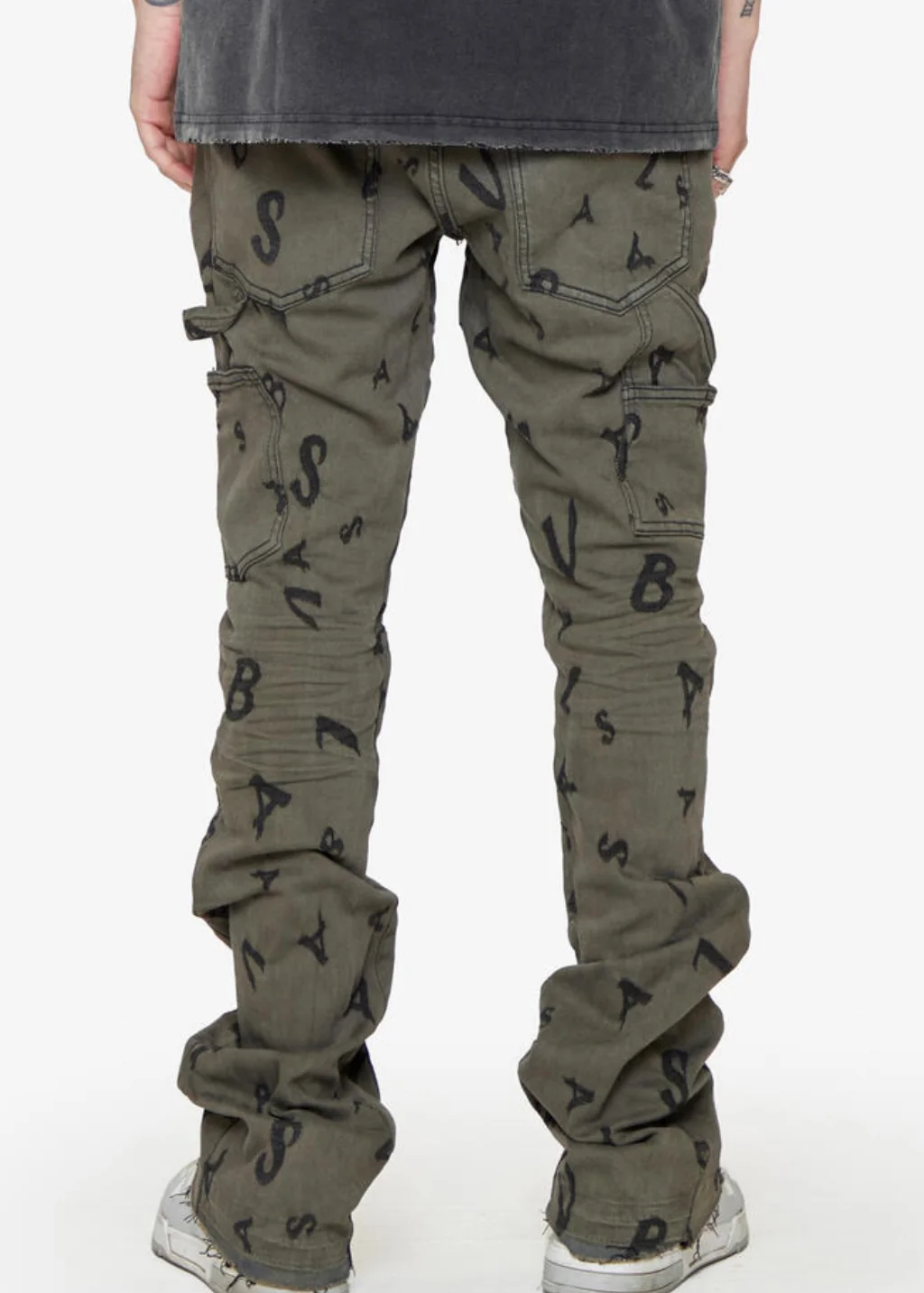 Valabasas “V Scrabble” Matte Grey Stacked Jeans - Image 2