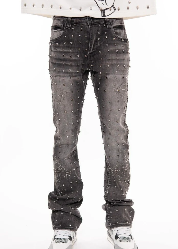 Vicious “Embellished Rhinestone” Flare Grey Jeans - Image 3